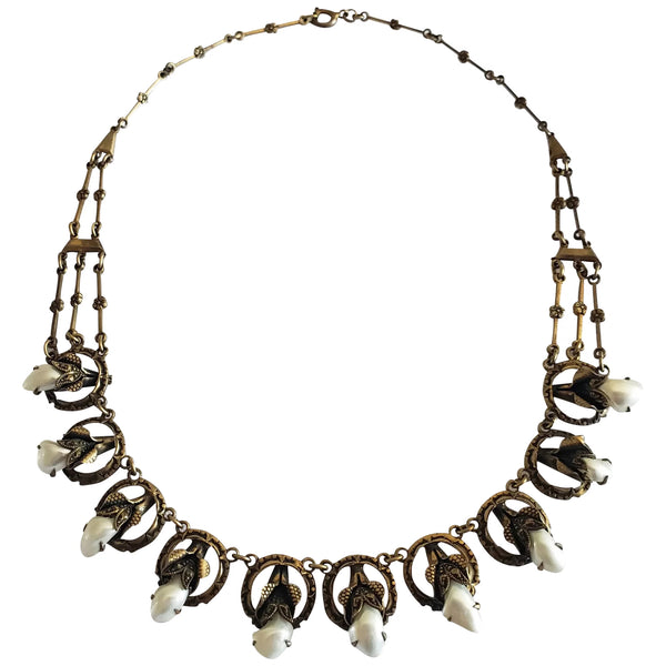 1920s Gilt Brass and Mississippi Pearl Necklace