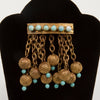 1930s Etruscan Revival Gilt Brass & "Turquoise" Czech Glass Brooch