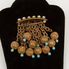 1930s Etruscan Revival Gilt Brass & "Turquoise" Czech Glass Brooch