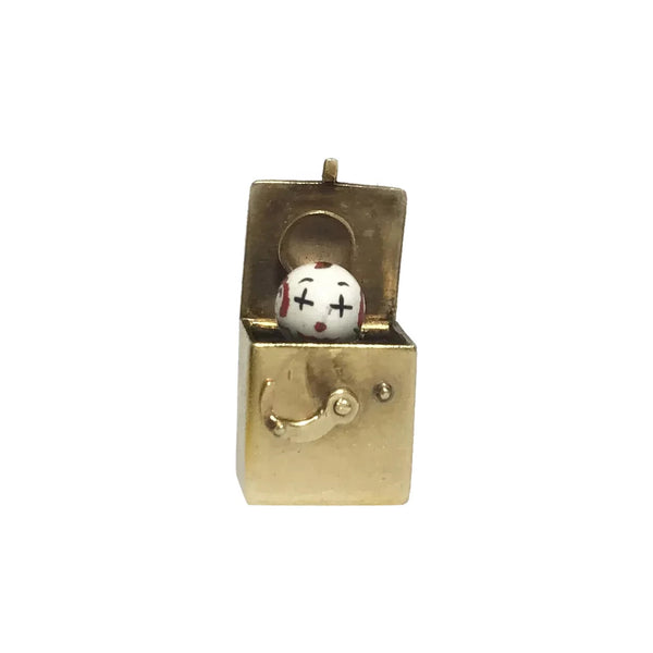 1940s 14k Gold Mechanical Jack-in-the Box Enamel Charm
