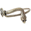 1940s Handwrought White Brass Snake Bracelet with Onyx Eyes