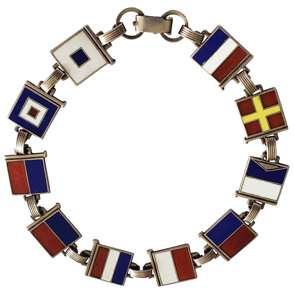 1940s Sterling Silver Enamel Mariner’s Flag Acrostic “Sweetheart” Bracelet