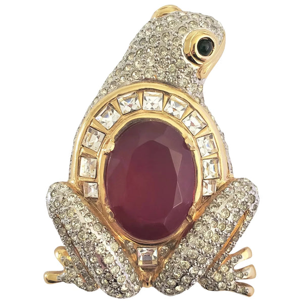 1980s Huge Valentino Garavani Pavé Rhinestone Frog Brooch