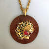 1970s Florenza Wood and Enamel Panther Necklace
