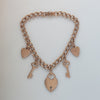 1940s Rose Gold Filled Heart and Key Charm Bracelet