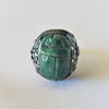 1920s Egyptian Revival Sterling Silver Faience Scarab Ring