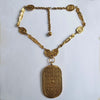 1970s Kenneth Lane Egyptian Revival Hieroglyphic Cartouche Sekhmet Necklace