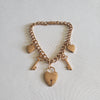 1940s Rose Gold Filled Heart and Key Charm Bracelet