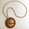 1970s Florenza Wood and Enamel Panther Necklace