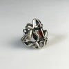 1930s Two Headed Snake Ring in Sterling Silver with Garnet