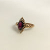 Circa 1890 Ripley-Howland Mfg Co. 10k Gold Rhodolite Garnet and Rose Cut Diamond Navette Ring