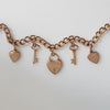 1940s Rose Gold Filled Heart and Key Charm Bracelet