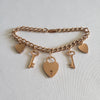 1940s Rose Gold Filled Heart and Key Charm Bracelet