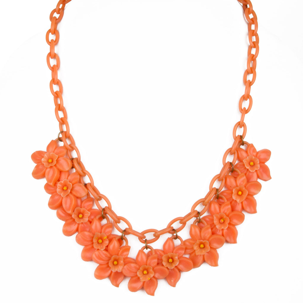 1940s Coral Daffodils Celluloid Necklace – Icon Style