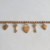 1940s Rose Gold Filled Heart and Key Charm Bracelet