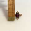 Circa 1890 Ripley-Howland Mfg Co. 10k Gold Rhodolite Garnet and Rose Cut Diamond Navette Ring