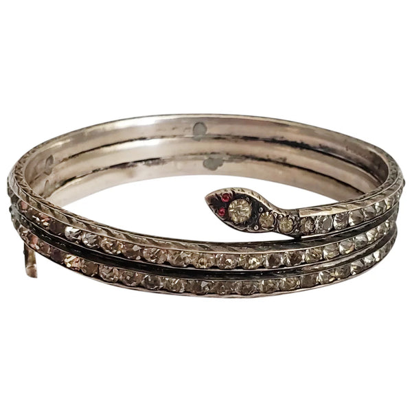 Rare Art Deco Leach & Miller Sterling Silver & Paste Coiled Snake Arm Cuff
