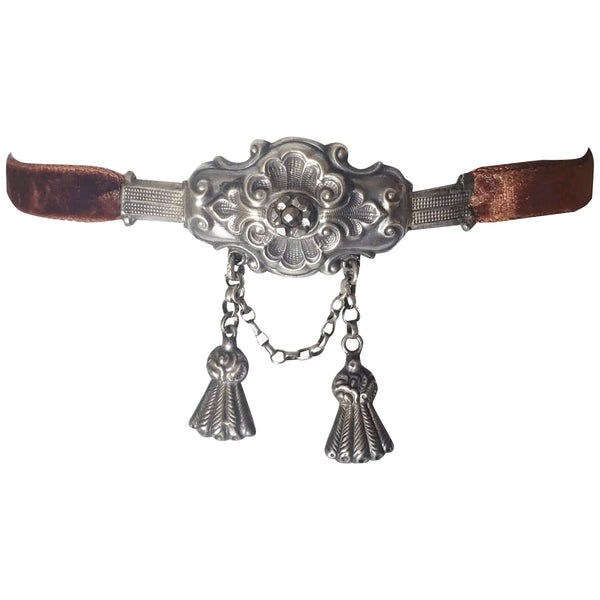 Circa 1870 Victorian Sterling Silver and Velvet Choker