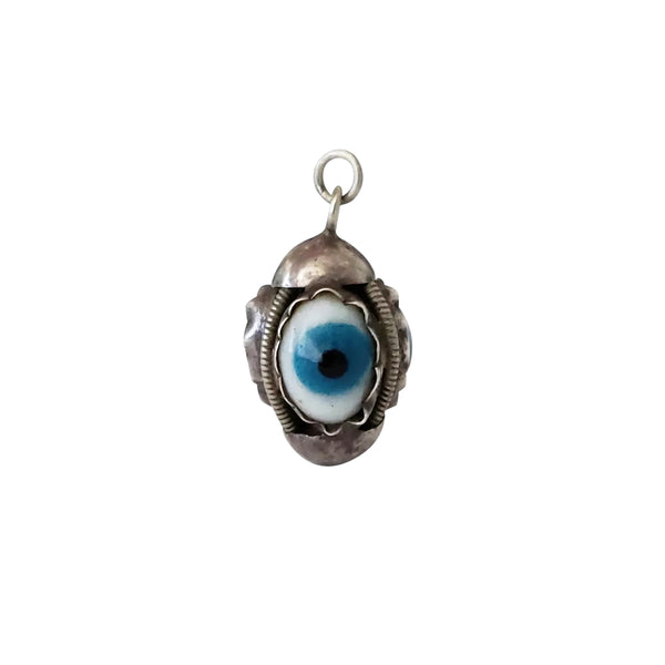 Circa 1915 Sterling Silver Three Sided Evil Eye Charm Pendant