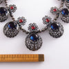 1930s Filigree Necklace with Ruby & Sapphire Glass