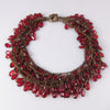 Circa 1940 Brass Multi-Strand Bib Necklace with Bezel Set Teardrop Glass Drops