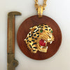 1970s Florenza Wood and Enamel Panther Necklace