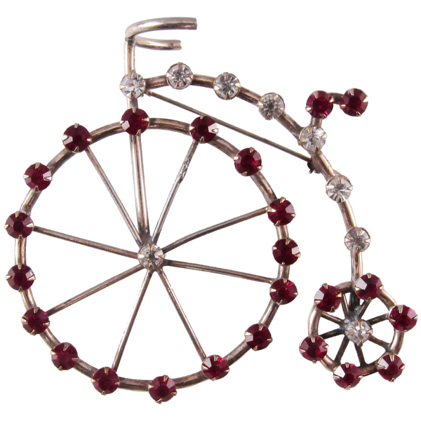 Late Victorian Penny Farthing Sterling Silver and Paste Brooch