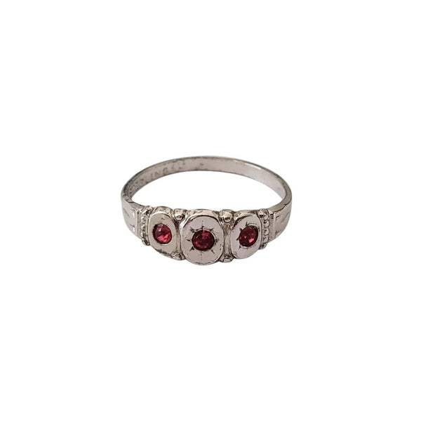 Late Victorian Sterling Silver Baby Ring with Ruby Red Brilliants