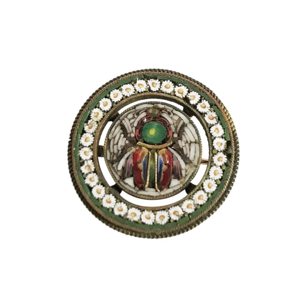 Mid 19th Century Egyptian Revival Micromosaic Beetle Brooch