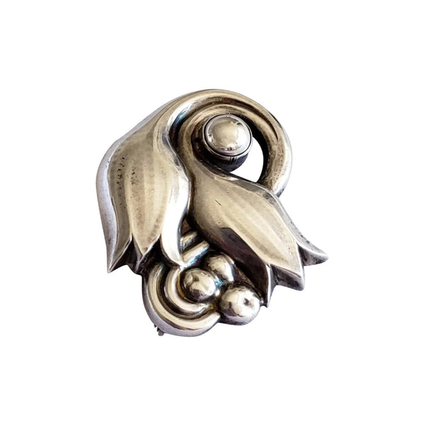 Post 1944 Georg Jensen Denmark Tulip Sterling Silver Brooch with Original Pouch #100A