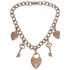 1940s Rose Gold Filled Heart and Key Charm Bracelet