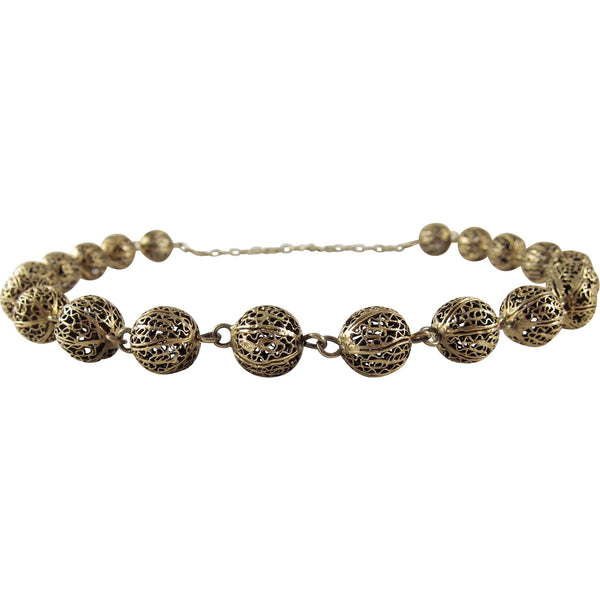 1930s Sterling Silver Vermeil Filigree Bead Necklace