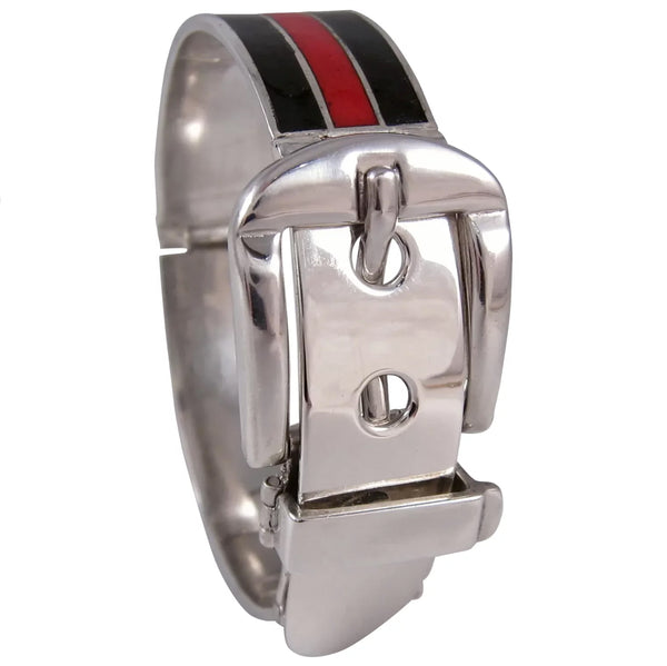 1960s Gucci Sterling Silver and Enamel Buckle Bracelet