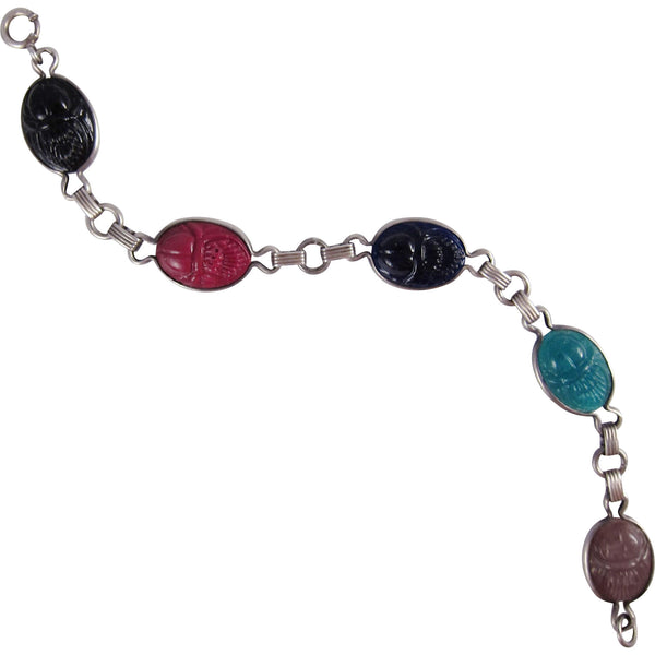 1930s Egyptian Revival Sterling Silver Scarab Bracelet