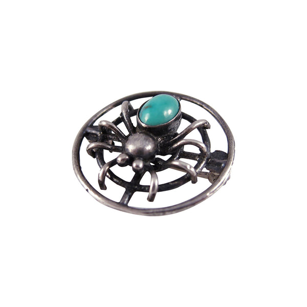 1930s Sterling Silver and Turquoise Spider Brooch