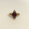 Circa 1890 Ripley-Howland Mfg Co. 10k Gold Rhodolite Garnet and Rose Cut Diamond Navette Ring