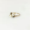 1940s Toi et Moi 14k Gold Cultured Pearls and Diamond Ring