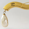 1980s Karl Lagerfeld Gold-Tone Satin Finish Brooch with Faux Pearl Drop
