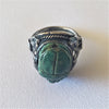 1920s Egyptian Revival Sterling Silver Faience Scarab Ring