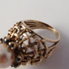 1960s 14K Gold Cultured Pearl and Sapphire Basket Weave Cocktail Ring