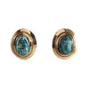 Antique Egyptian Faience Scarab Earrings in Handwrought 14k Gold Settings
