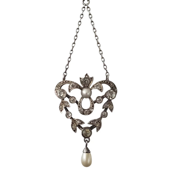 Circa 1870 French Belle Epoque 800 Silver and Paste Necklace with Faux Pearls