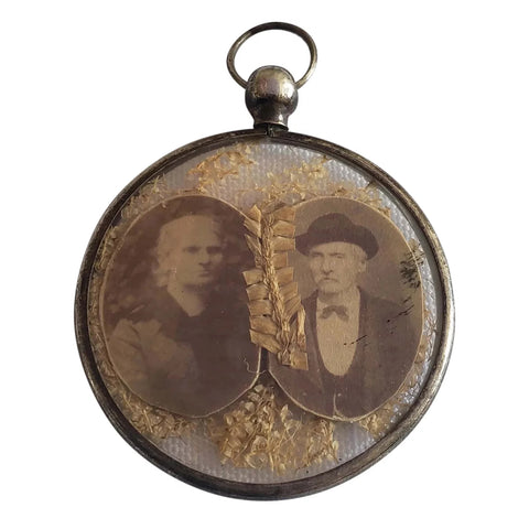 Rare Circa 1870 Victorian Mourning Memorial Pendant with Photographs and Foliage