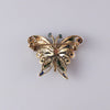 1960s 14K Gold Butterfly Brooch Filigree, Enamel, and Emerald Antennae