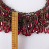 Circa 1940 Brass Multi-Strand Bib Necklace with Bezel Set Teardrop Glass Drops