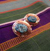 Antique Egyptian Faience Scarab Earrings in Handwrought 14k Gold Settings