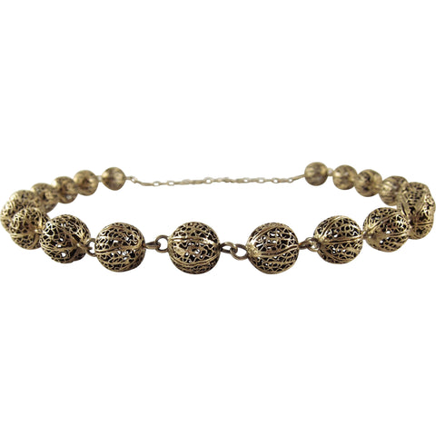1930s Sterling Silver Vermeil Filigree Bead Necklace