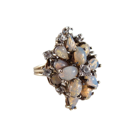 1960s Panetta Vermeil "Opal" Glass and Rhinestone Cocktail Ring